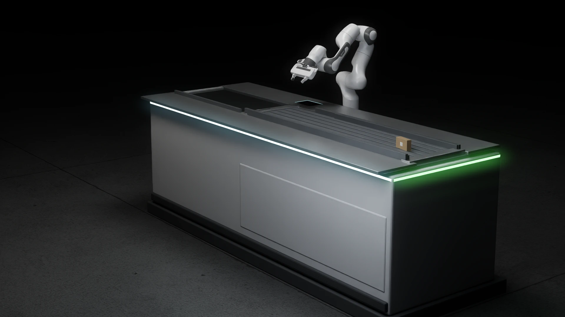Franka manipulator handling and scanning box products on an automated checkout
