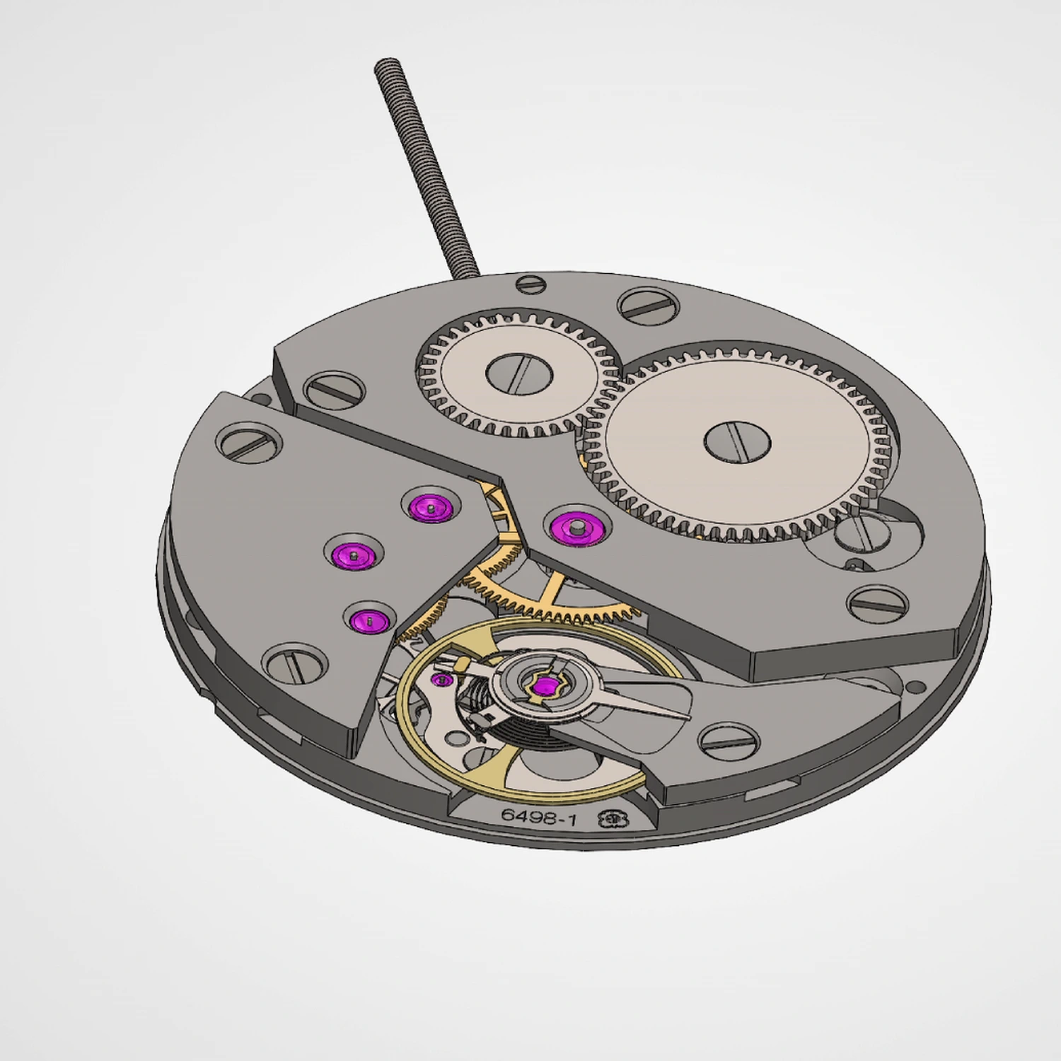 Untextured CAD geometry of a mechanical watch movement